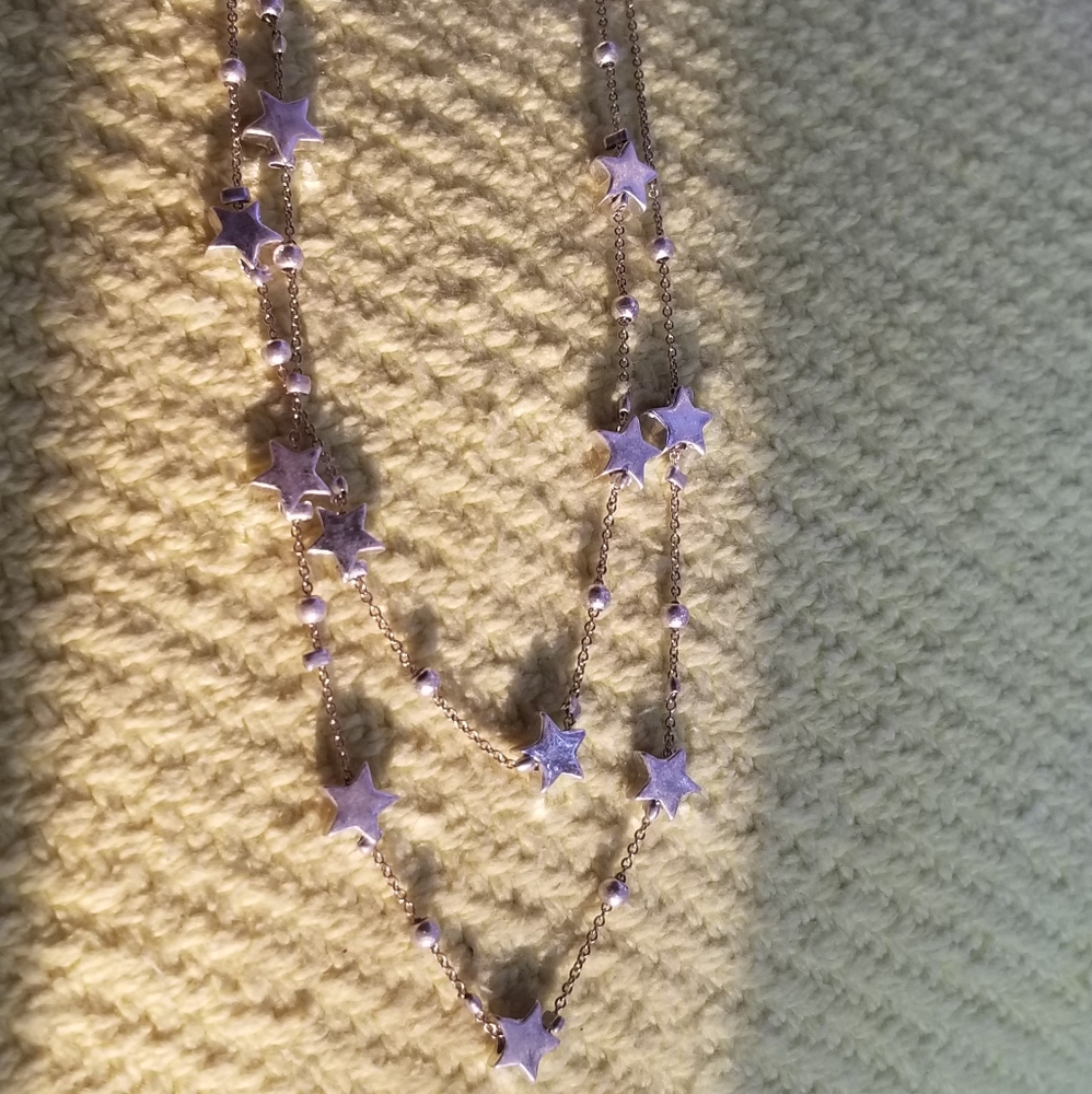 Starry Skies Goldtone Necklace with Silvertone Stars - Picture 2 of 6